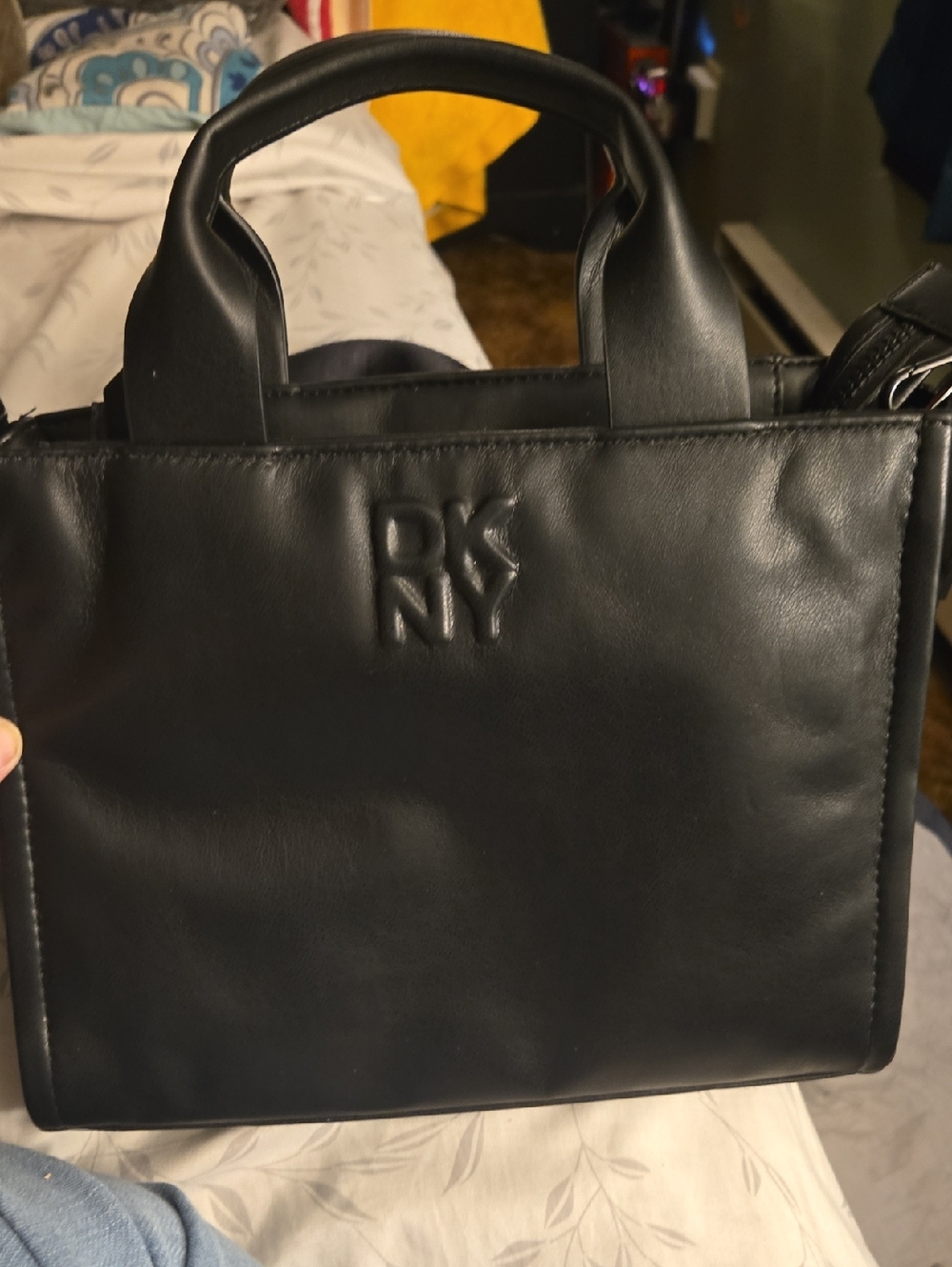 DKNY Embossed Logo Black Satchel Tote